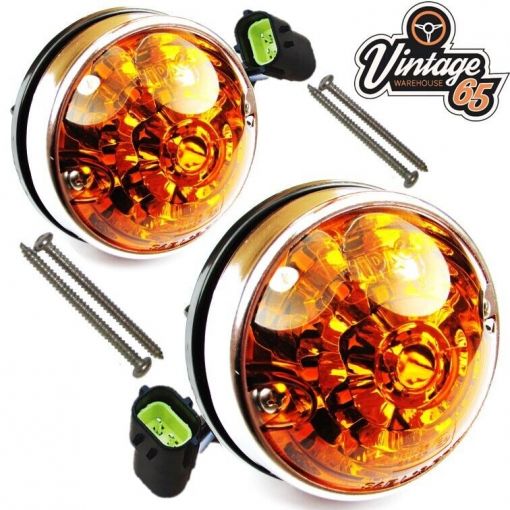 Front Indicators Amber LED Stainless Steel Bezel Pair Genuine Wipac UK S6061LED