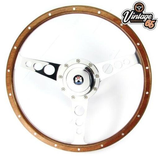 Classic Car 13"" Riveted Light Wood Rim Steering Wheel With Boss Kit Chrome Horn