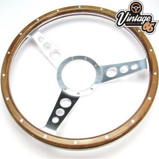 Vintage Warehouse Classic 13"" Riveted Light Wood rim Semi Dished Steering Wheel