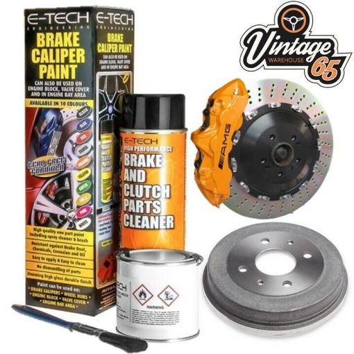 Classic Car Brake Drum & Caliper Ceramic Resin Enamel Paint & Clean Kit Orange