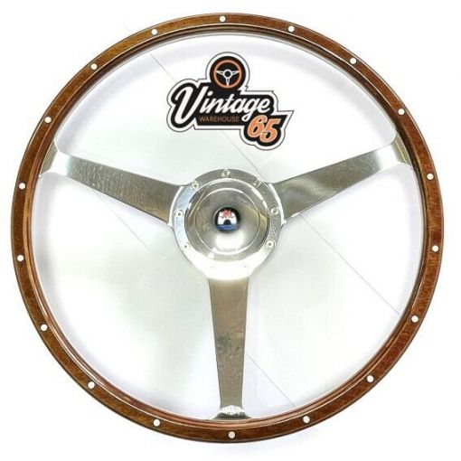 Vw T2 Camper Bay 17"" Wood Riveted Polished Horn Steering & Wheel Boss Kit