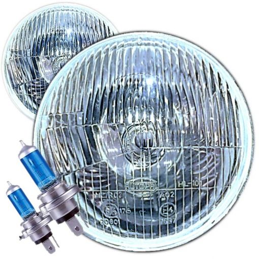 Classic Car 7"" Domed Lens H4 Xenon Halogen Headlight Headlamp Conversion + Bulbs