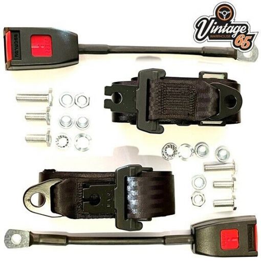 Classic MG Front Seat Belt Kits 3 Point Static E Approved Black Pair