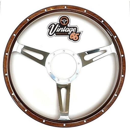 Wood Rim Steering Wheel Classic Car 15"" Dished 9 hole Riveted Ring With Fittings