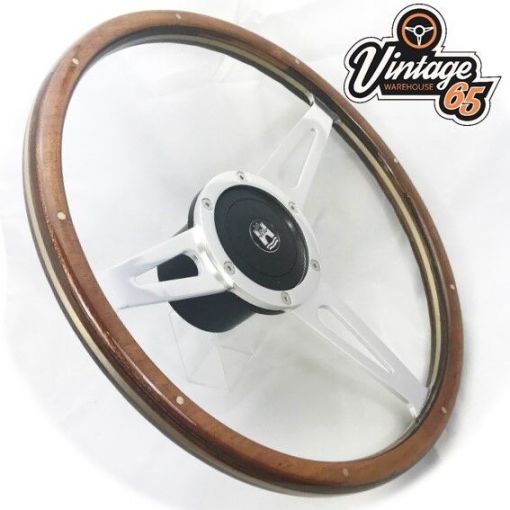 Vw T2 Camper Van Splitty 17"" Wood Rim Polished Slotted Steering Wheel Boss Kit