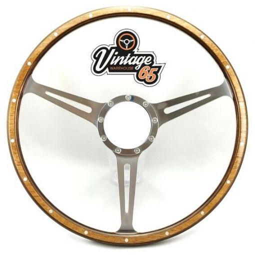 Classic Car Van Camper 17"" Light Wood Rim Polished Alloy Slotted Steering Wheel