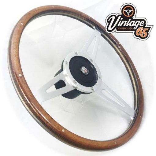 Austin Mini 14"" Classic Wood Rim Steering Wheel Fitting Boss Badged Horn Upgrade