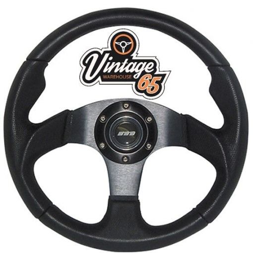 Vintage Warehouse Classic Retro Motorsport Style 340mm Steering Wheel & Horn BLK