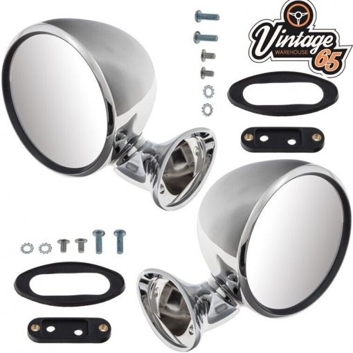 Classic Austin Mini Retro Bullet Domed Custom Fit Chrome Door Mirror Pair LH RH