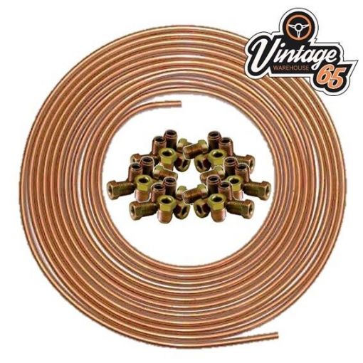 COPPER BRAKE PIPE HOSE LINE 25FT 3/16 4.76MM 1 ROLL + 20 NUTS FEMALE / MALE 10MM