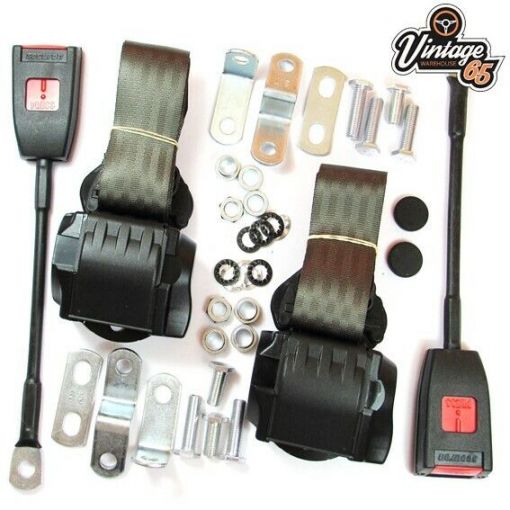 Classic VW Front Pair Fully Automatic Inertia Grey Seat Belt Kits E Approved