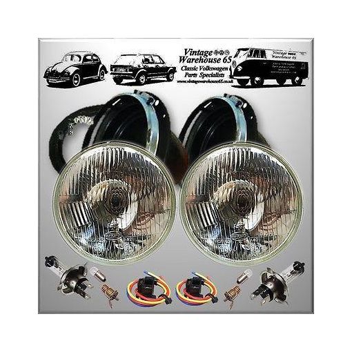 Austin Mini Classic Domed 7" Sealed Beam Halogen Conversion Headlight Pro Kit